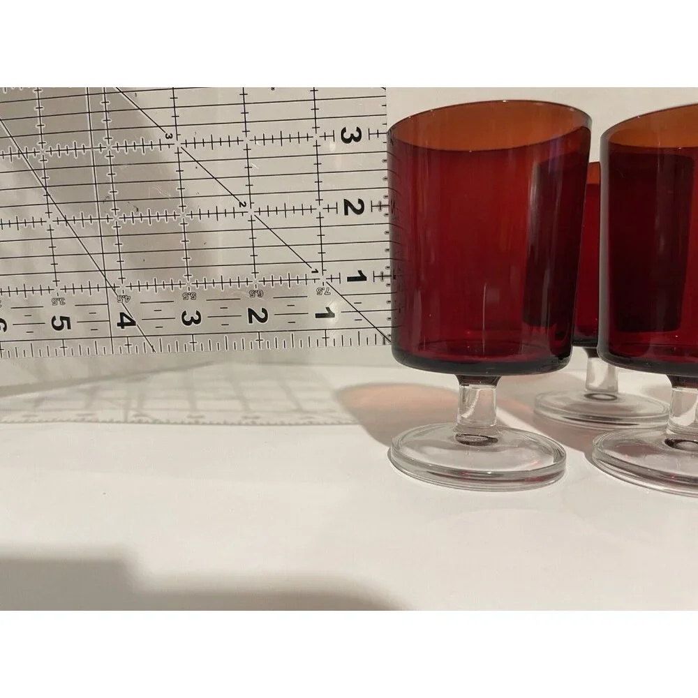 SET OF 4 Vintage Luminarc France Ruby  Red Wine Glasses Goblets 4 1/8